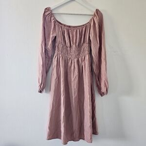 Elegant Pink Off-Shoulder Long Sleeve Dress